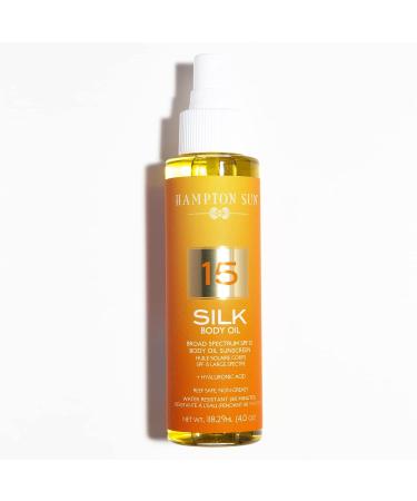 Hampton Sun SPF 15 Hyaluronic Acid Infused Silk Body Oil 4.0 oz. | Firms, Hydrates, and Promotes Skin Elasticity | Luxury Sun Tanning Oil - Buy Online on GoSupps.com