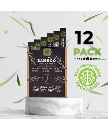 Charcoal Bamboo Toothbrushes (12 Pack) - Extra Soft Bristles for Adults & Kids | Eco-Friendly, Biodegradable, BPA-Free - Buy Online on GoSupps.com