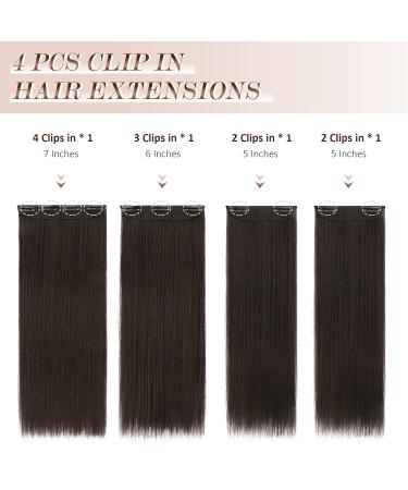Feshfen Clip In Hair Extensions - 50cm Dark Brown Synthetic 4PCs for Women - Smooth Long Hair Extensions with Clips - Buy Online on GoSupps.com