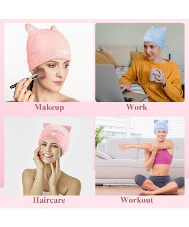 Boloshine 2-Pack Microfiber Hair Towel Hat | Cat Ear Fast Drying Turban Wrap | Super Absorbent Travel Bathroom Head Wrap for Women (Pink & Blue) - Buy Online on GoSupps.com