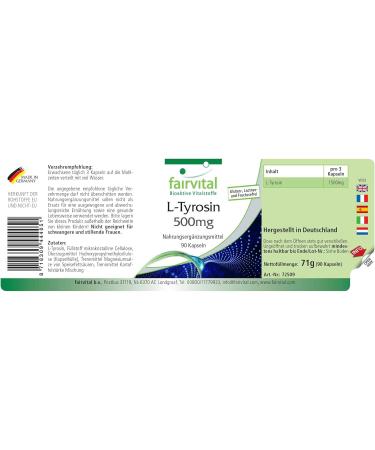 Fairvital | L-Tyrosine 500mg - High dosed - 90 capsules - amino acid - Buy Online on GoSupps.com