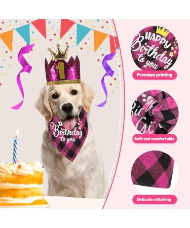 Crown Dog Birthday Hat Set - 4 Cute Reusable Hats & Bandana for Small to Medium Dogs Cats & Puppies - Pink with Gold Numbers - Buy Online on GoSupps.com