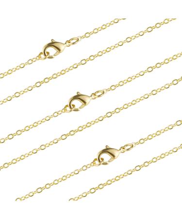 Wholesale 12PCS Gold Plated Solid Brass Satellite Beaded Ball Curb Thin  Chain Necklace Bulk for Jewelry Making (16 Inch(1.5mm)) Gold 16 inch-1.5mm