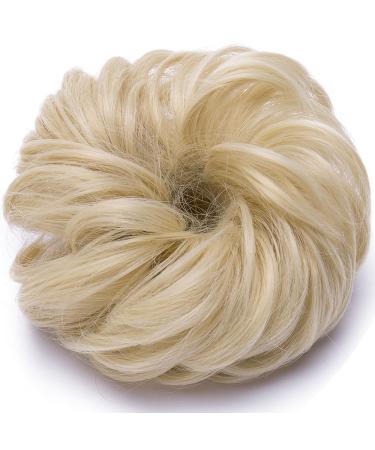 Hair Tie Bun Extensions - #613C Bleached Blonde Updo with Elastic Band | Natural Thickness Hairpiece - Buy Online on GoSupps.com