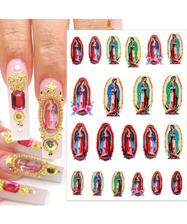 Religious Nail Stickers 3D San Judas Virgin Mary - 6 Sheets Self-Adhesive Nail Art Decals for Women, Girls & Kids - Religious Nail Decorations for DIY Manicure - Buy Online on GoSupps.com