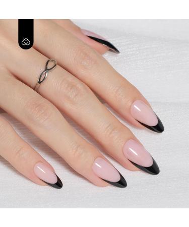 Beetles Press On Nails - 30 Pcs Medium Almond Black French Fake Nails Kit | Quick-Drying Glue & File | DIY Home Salon | Perfect Gifts for Her - Buy Online on GoSupps.com