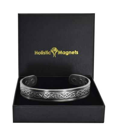 Holistic Magnets copper magnetic hardship men women arthritis tendinitis wrist joint healing bracelet antique silver (EKP) -Wehigkeit Celtic knot (L: wrist 19.5-22.5cm)