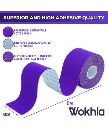 Purple Waterproof Kinesiology Tape 5M Roll - Latex Free Muscle & Physio Tape for Ankle, Knee & Shoulder - Strong Grip Sports Strapping with Medicated Glue - Includes E-Manual - Buy Online on GoSupps.com