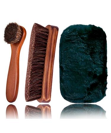 Shoe Brush KY-Tech Shoe Polish Brush Shoe Shining Brush Shoe Cleaning Brushes Premium Horsehair Brush Boot Brush with Plush Polishing Glove for Boot Shoe Car Seat Sofa Buffing Polishing (Black)