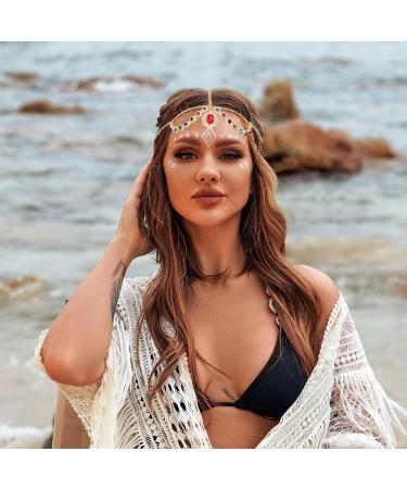 Zeelina Rhinestone Head Chain Baroque Forehead Chains Red Headband Prom for Girls and Women - Buy Online on GoSupps.com