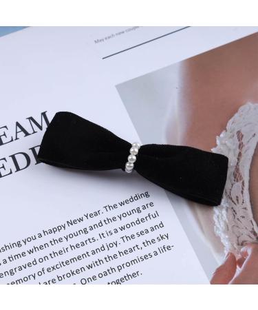 Inilbran Vintage Satin Bow Hairclip Barrettes Black Velvet Bow Hair Clips Winter Ribbon Bow Headclip Barrette French Pearl Bowknot Hairclip Decorative Hair Accessories for Women and Girls Headdress - Buy Online on GoSupps.com