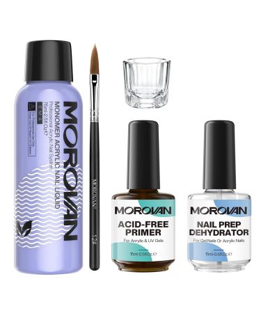 Morovan Monomer Acrylic Nail Liquid Kit: MMA-Free Fomula Acrylic Liquid for Nail Extension with Nail Dehydrator And Primer to Enhance Adhesion of Nails Liquid Monomer Nail Kit For DIY Lover