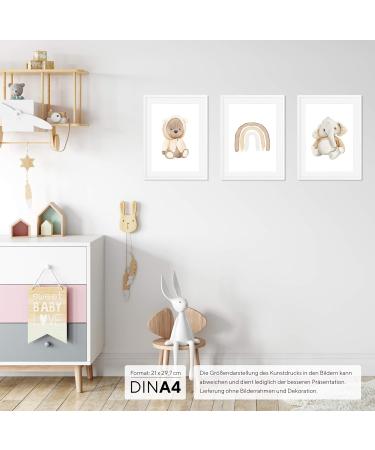OLGS Baby Room Poster Set of 3 - Teddy Rainbow Wall Pictures for Children's Room Decor - Animals Bear Elephant - Girls Boys Nursery Wall Art - Buy Online on GoSupps.com