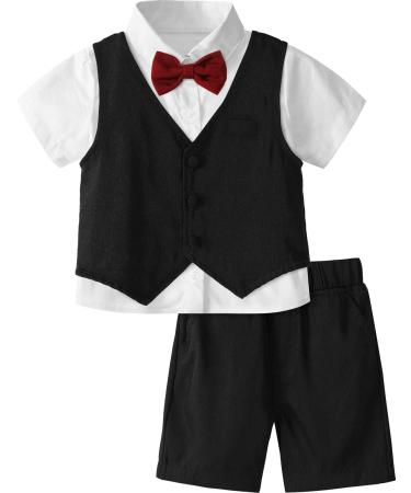 mintgreen Baby Boys 3 Pieces Outfit Gentleman Suit Set Shirt & Bowtie & Waistcoat & Shorts Size:1-6 Years 18-24 Months Black