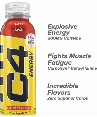 C4 Energy Non-Carbonated Zero Sugar Pre Workout Drink with Beta Alanine, Fruit Punch 12 Fl Oz (Pack of 12) - Buy Online on GoSupps.com