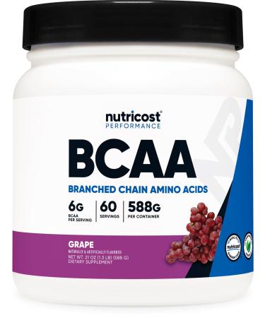 Nutricost BCAA Powder (Grape 60 Servings) - Optimal 2:1:1 Ratio Vegetarian Friendly Non-GMO Gluten Free
