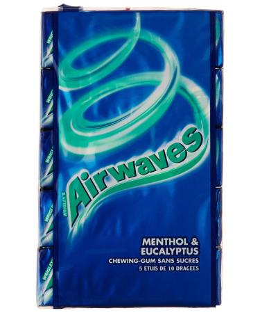 AIRWAVES 5 Etuis de 10 Chewing-Gum sans Sucres aux Goûts Menthol & Eucalyptus 70g