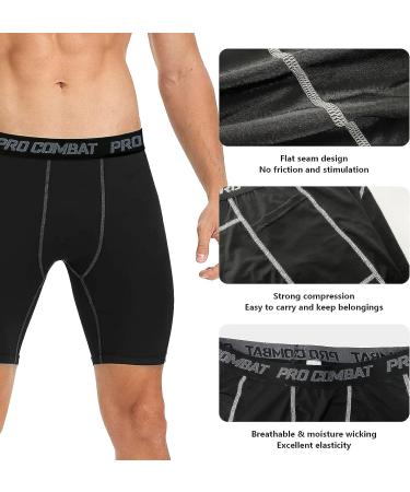 Men's Compression Shorts 3 Pack with Pocket - Black, Large | Running, Gym, Cycling, Yoga, Swimming - Buy Online on GoSupps.com