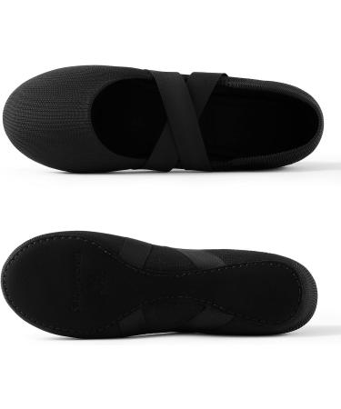 SANGEESON Women's Leather Ballet Shoes with Arch Support - Breathable Dance Shoes for Beginners | Size 8-8.5 Black-x - Buy Online on GoSupps.com
