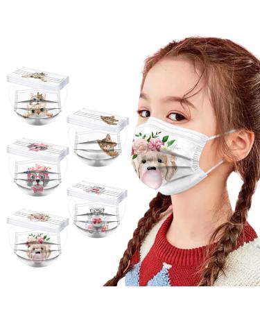 WEXCV 50 pieces 4d puppy print disposable mouth protection for young girls oral ceiling for Easter fabric mask 5 LAGID fabric mask Breathable mouth and nose protection multifunction cloth a l