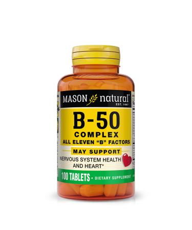 MASON NATURAL Vitamin B 50 Complex All Eleven B Factors - Supports Heart and Nervous System Health Essential Nutrient Supplement 100 Tablets