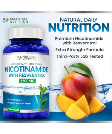 Generic Natural Vitamin Extra Strength Nicotinamide with Resveratrol 1200mg (Vitamin B-3) 120 Veggie Capsules Gluten Free & Non-GMO - Buy Online on GoSupps.com