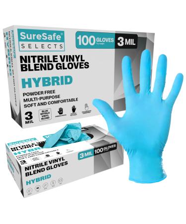 SURESAFE Latex Free Disposable Gloves Vinyl and Nitrile Blend 3 Mil Gloves Cooking Mechanics Kitchen Working Gloves X-Large Box of 100