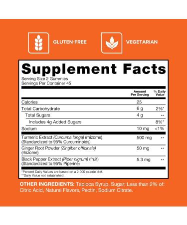 Qunol Turmeric and Ginger with Black Pepper Gummies Turmeric Curcumin Supplement Joint Health Support Gummy 90ct Gummies - Buy Online on GoSupps.com