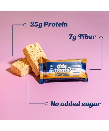 Crispy Rice Protein Treat Peanut Butter Bar | 25 g Protein No Added Sugar 7 g Fiber Gluten Free | High Protein Snack for On-the-Go Post-Workout or Dessert Cravings | 8 Count | TideTreats - Buy Online on GoSupps.com