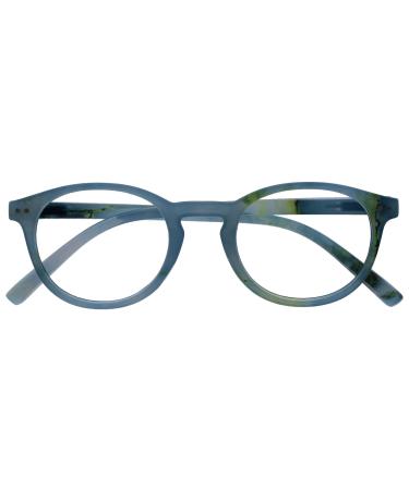 Opulize Zen Reading Glasses Cool Round Frame Pattern Spring Hinges Scratch Resistant Shiny Turquoise Mens Womens R24-Q +2.50 +2.50 Magnification Shiny Turquoise Blue Pattern