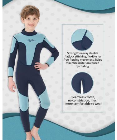 Seaskin 3mm Kids & Youth Back Zip Full Wetsuit 10 Navy+Blue | Durable & Comfortable - Buy Online on GoSupps.com