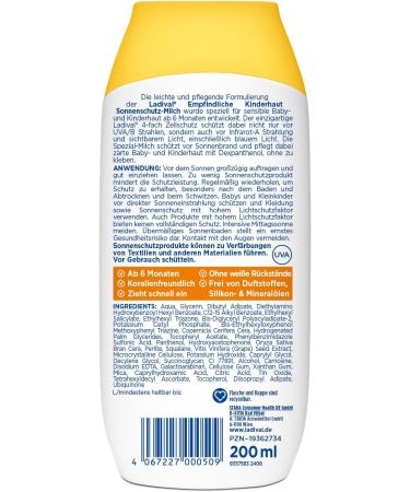  Ladival Ladival SPF 50+ Sunscreen Lotion for children and babies from 6 months extra waterproof with 4 layers of cellular protection 200 ml - Buy Online on GoSupps.com