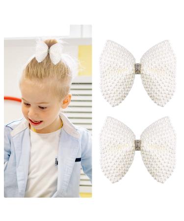 2 PCS 3.5 White Rhinestone Bow Hair Clips for Women Girls  Cute Pearls Alligator Clip  Back to School Gift  Easy Hair Decor  Beads Hairgrip for Kids Toddlers Teen