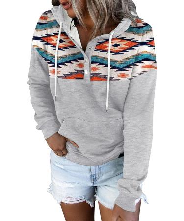 Women's Gray Hooded Print Button V-Neck Sweatshirt - X-Large - Buy Online on GoSupps.com