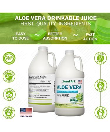 Pure Aloe Vera Juice Unflavored Cold-Processed - 99.7% Organic Aloe Vera Inner Fillet from Fresh Texas Leaves Supports Digestive Comfort & Natural Wellness 64 fl oz (Pack of 2) Unflavoured 64 Fl Oz (Pack of 2) - Buy Online on GoSupps.com