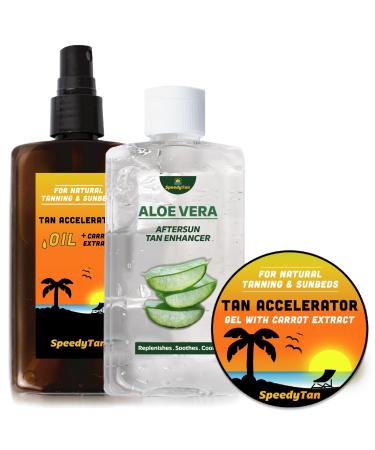 Premium Tan Accelerator Gel + Tanning Oil + Aloe Vera - For Sunbed Use & Natural Tanning - Natural Tanning Accelerator With Carrot Tanning Oil - UK Based Brand