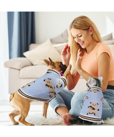 TENGZHI Dog Jumpers Puppy Sweaters v neck Bear Jacquard Short Sleeve Cardigan Dog Knit Sweater Clothing for dogs(Blue Bear M) Medium Blue Bear - Buy Online on GoSupps.com