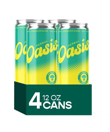 Herbal Oasis Tropical Twist 4-Pack - Mood-Boosting Mushroom Social Tonic with Lion s Mane L-Theanine & Vitamin B12 - Low Calorie Vegan Drink Non-Alcoholic for Mindfulness & Balance 12 fl oz