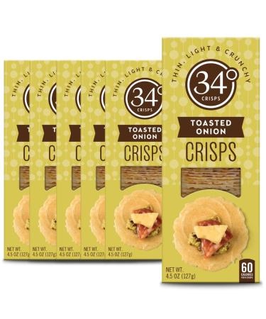 34 Degrees Crisps | Toasted Onion Crisps | Thin, Light & Crunchy Crisps, 6 Pack (4.5oz each)