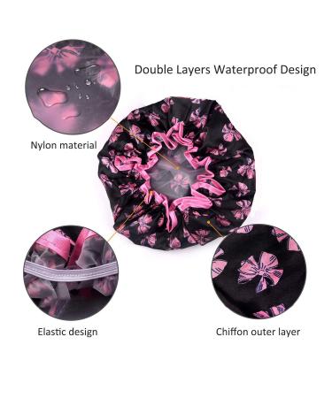 Large Waterproof Double Layer Print Shower Cap for Women 4-Pack - Ideal for Long and Thick Hair (27 cm Print B) - Buy Online on GoSupps.com