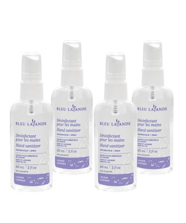 Bleu Lavande - Antibacterial Natural Hand Sanitizer Spray 62% Alcohol - Infused with 100% Pure Lavender Essential Oil - No Artificial Fragrances - Travel Size - Made in Canada - 60ml - 4-Pack