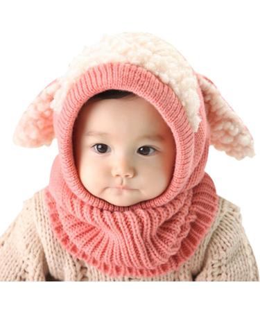 Tuopuda Baby Girls Boys Toddler Winter Hat Scarf Set Cutest Earflap Hood Warm Knit Hat Scarves with Ears Snow Neck Warmer Skull Cap for Kids 6-36 Months One Size pink