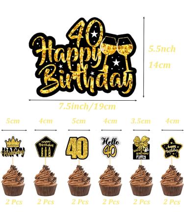 13P Black and Gold 40th Birthday Cake Toppers for Women Men Personalised Happy Birthday Cake Toppers Cupcake Decorations Black Gold Glitter Paper Fairy Cake Toppers for Her Him Birthday Party Supplies - Buy Online on GoSupps.com