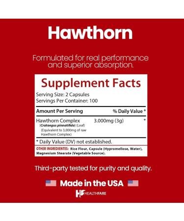 Healthfare Hawthorn Berry Supplement Extract 3000mg | Extra Strength Herbal Formula | 200 Vegan Capsules | Supports Heart & Circulatory Health | Non-GMO Gluten-Free | Made in USA - Buy Online on GoSupps.com