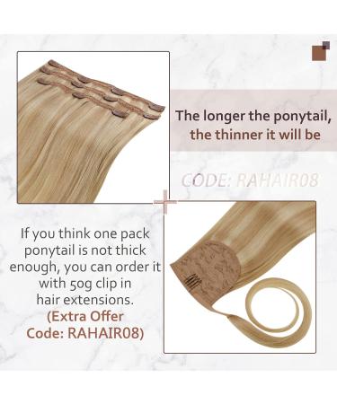 Runature 45cm Real Hair Ponytail Extensions - Blonde Highlights Remy Human Hair 80g - #16P24 Braid - Buy Online on GoSupps.com