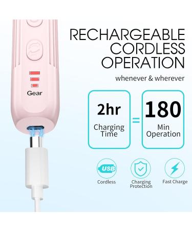 Electric Nail Drill & Professional Manicure Pedicure Kit - Cordless Rechargeable Nail File Set for Feet & Toenails | 3 Speed Hand Foot Care Tools - Pink - Buy Online on GoSupps.com