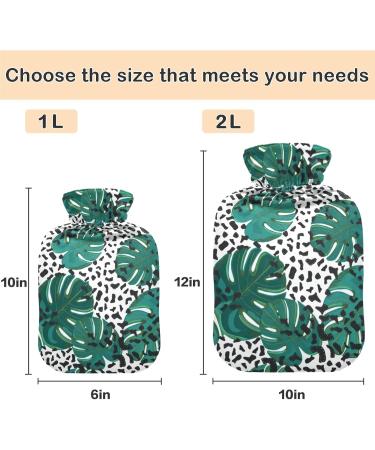 NAANLE Leopard Palm Leaf Hot Water Bottle 2L Large Transparent Heat Relief for Menstrual Cramps & Pain Therapy - Buy Online on GoSupps.com