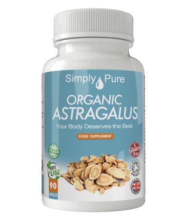 Simply Pure Organic Vegan Astragalus Capsules x 90 500mg 100% Natural Soil Association Certified Gluten Free and GM Free
