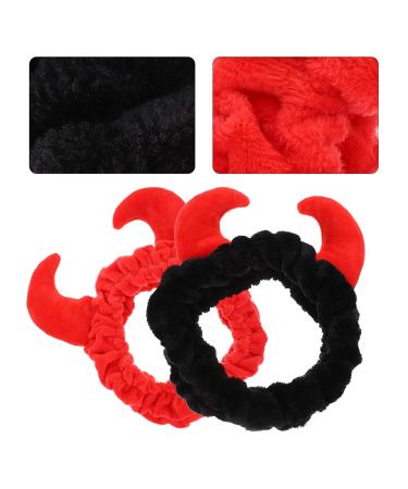 Minkissy 2pcs Devil Horn Headband Set - Soft Makeup & Shower Bands for Face Washing & Spa (Red & Black) - Buy Online on GoSupps.com
