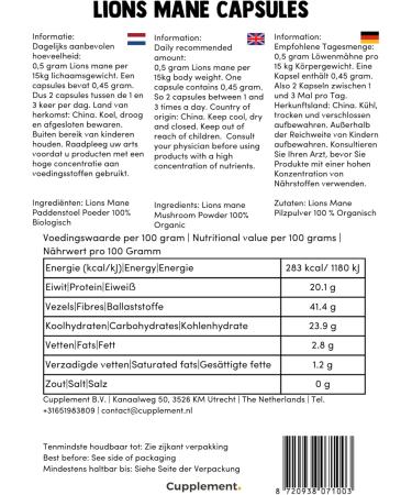 Cupulated L wen Mane Capsules - Bio Superfood Supplement (60 Pieces 500mg) - Hericium Erinaceus - Take 2 Daily - No Powder - Buy Online on GoSupps.com